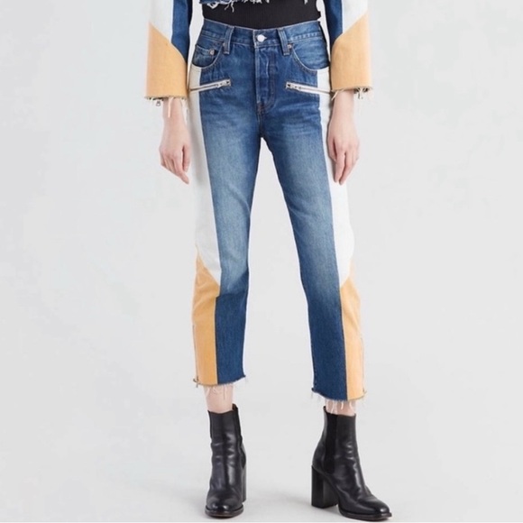 Levi's Premium | 5 Moto Colorblock Crop Buttonfly Jeans | 100% Cotton | Sz 29/28 - Picture 1 of 15